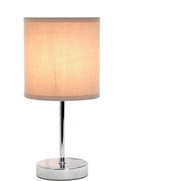 Mini gray table lamp fabric shade chrome base desk nightstand dorm bedroom - Picture 4 of 7
